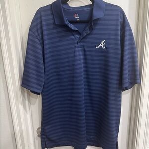 Majestic Navy Atlanta Braves Polo Shirt Classic Striped Design